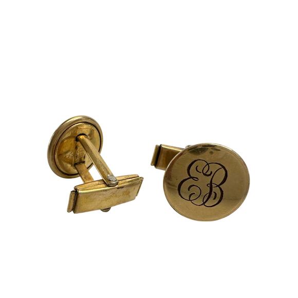 Nanasi 12kt Gold Filled Men's Cufflinks - Script EB Initials etched on front - Picture 5 of 9